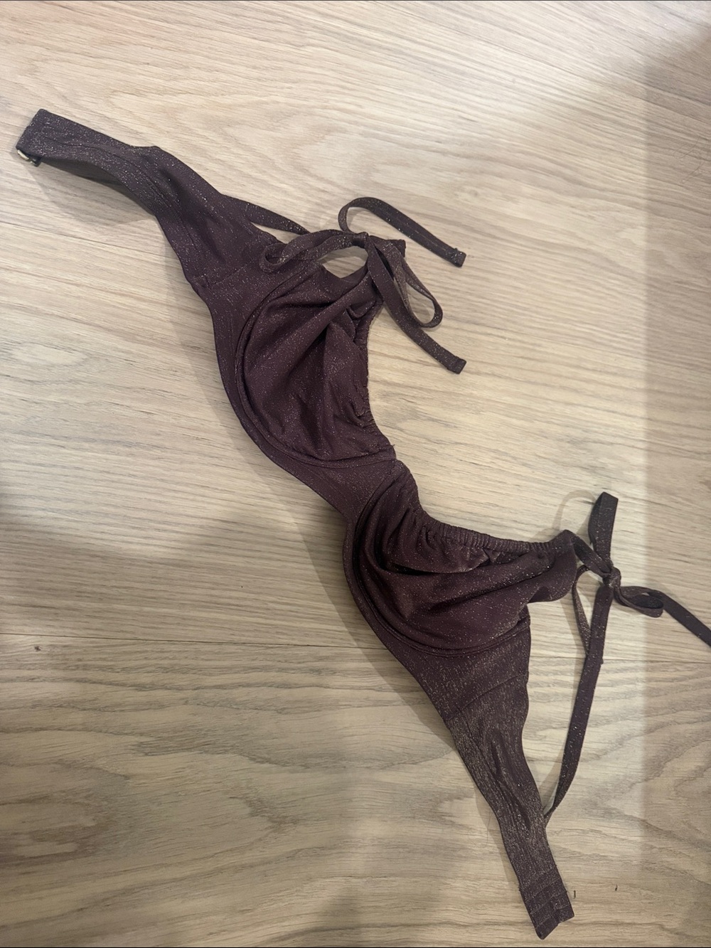 CURVE LOVE Abercombie and Fitch Brown Shimmery Tie-Back Bikini Top